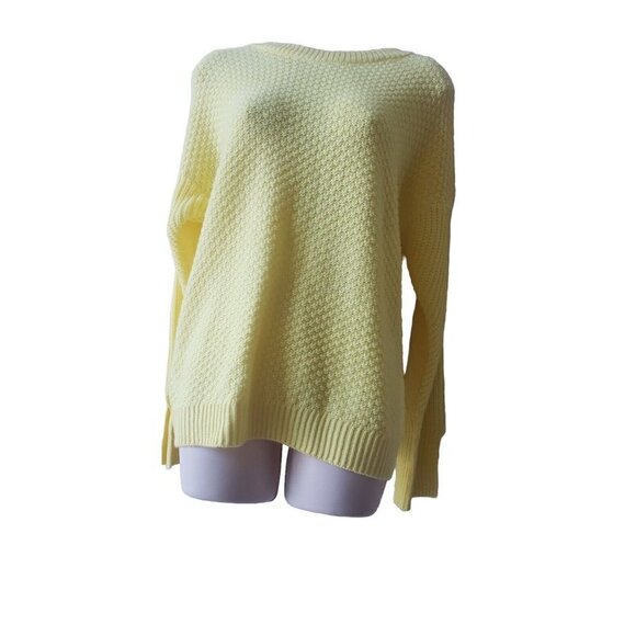 WORKSHOP REPUBLIC CLOTHING KNIT YELLOW SPLIT LONG SLEEVE SWEATER SIZE LARGE - Picture 2 of 7